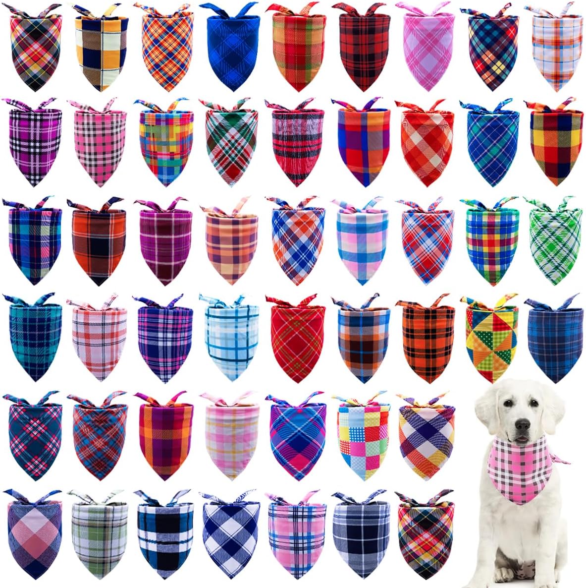 50PCS Large Dog Bandanas Plaid for Extra Large Dogs in Bulk