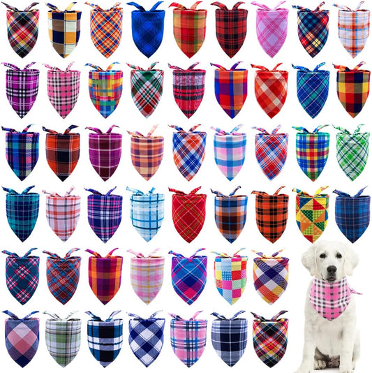 50PCS Large Dog Bandanas Plaid for Extra Large Dogs in Bulk