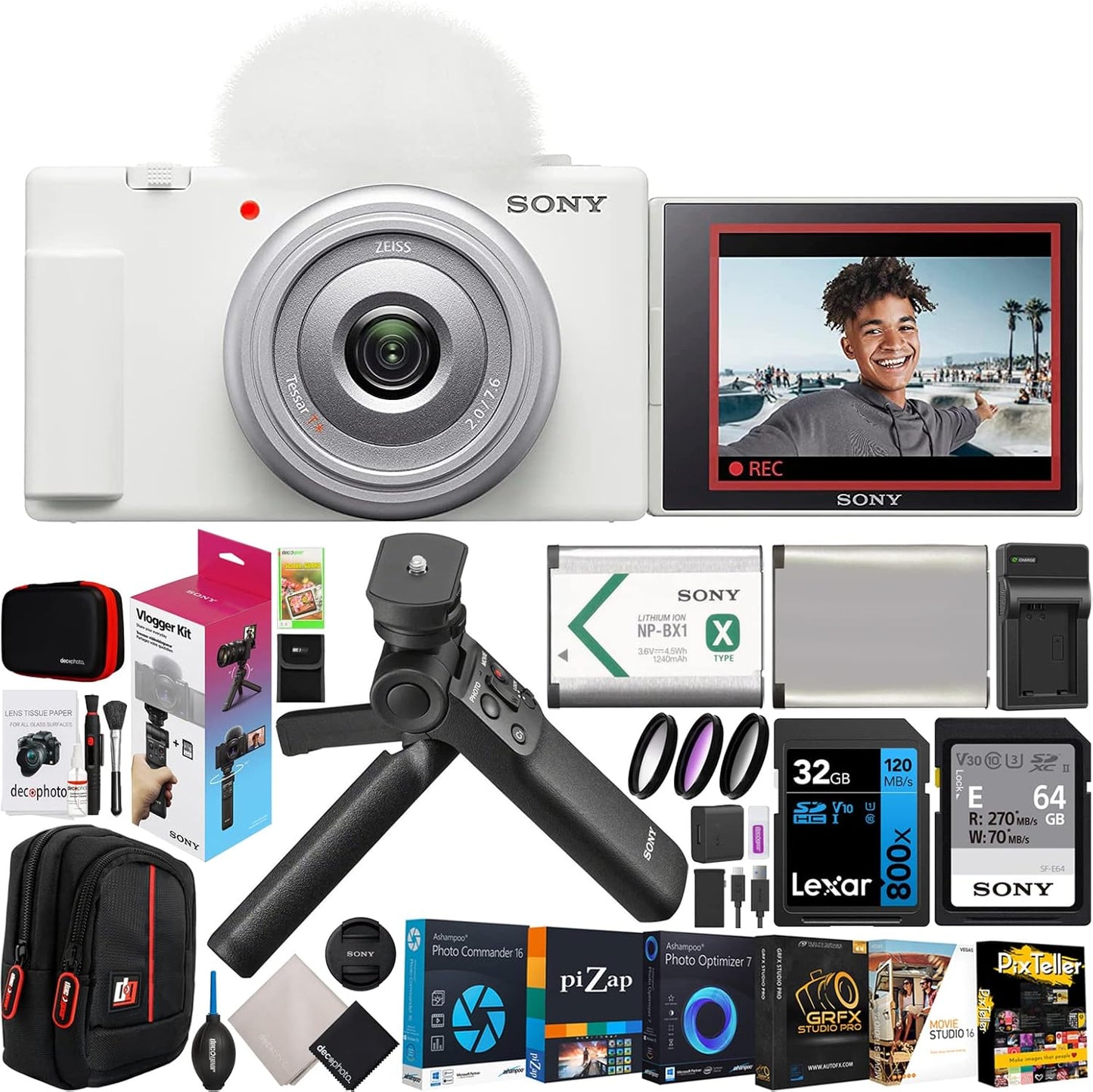 Sony ZV-1F/W Vlog Camera | 4K Video & 20.1MP | Bundle with ACCVC1 Kit