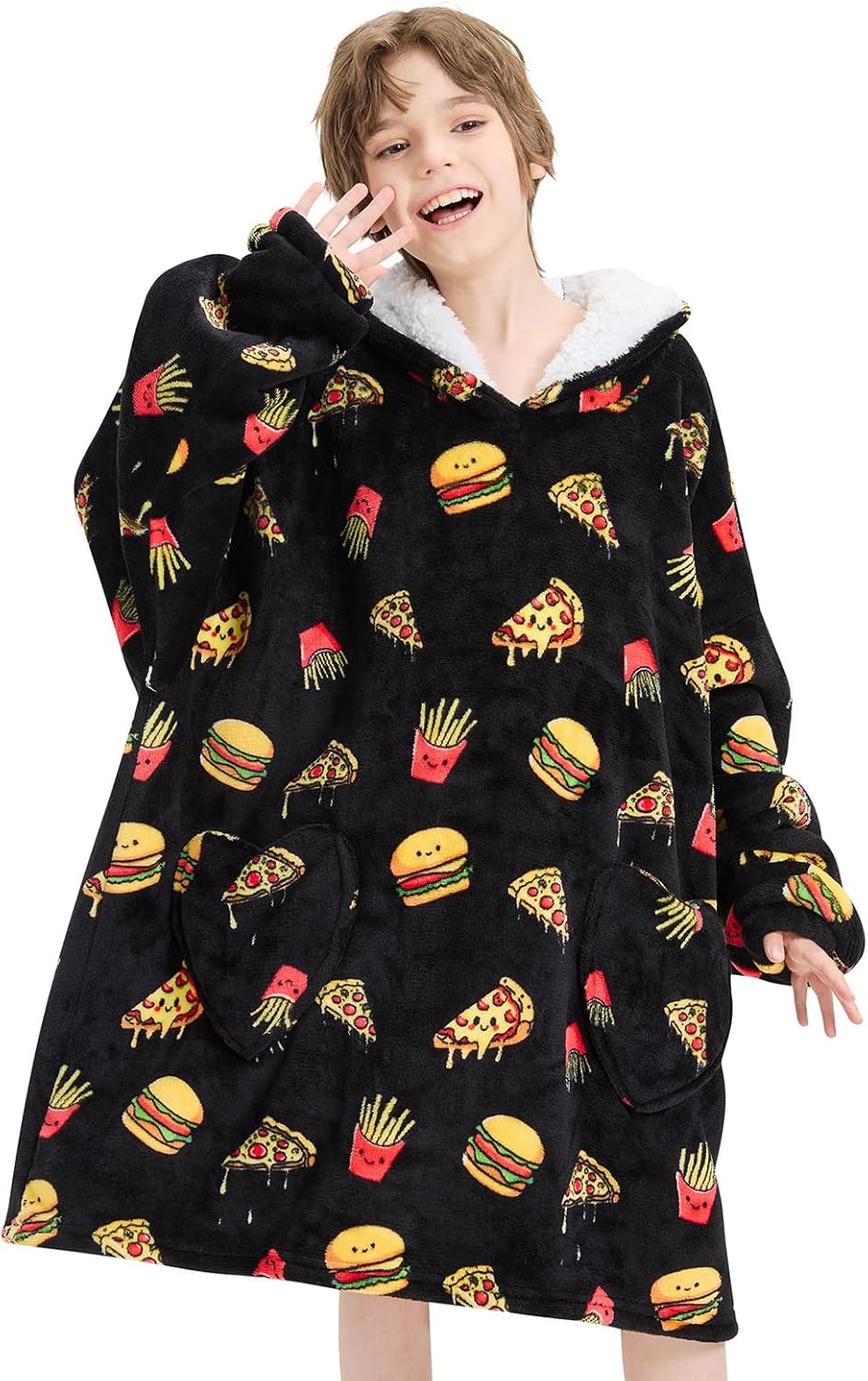 Wearable Blanket Hoodie for Kids - Cozy Sherpa Design