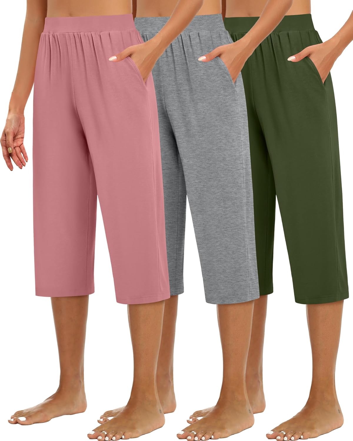 Huukeay Women's Capri Sweatpants - Cozy Wide Leg Joggers