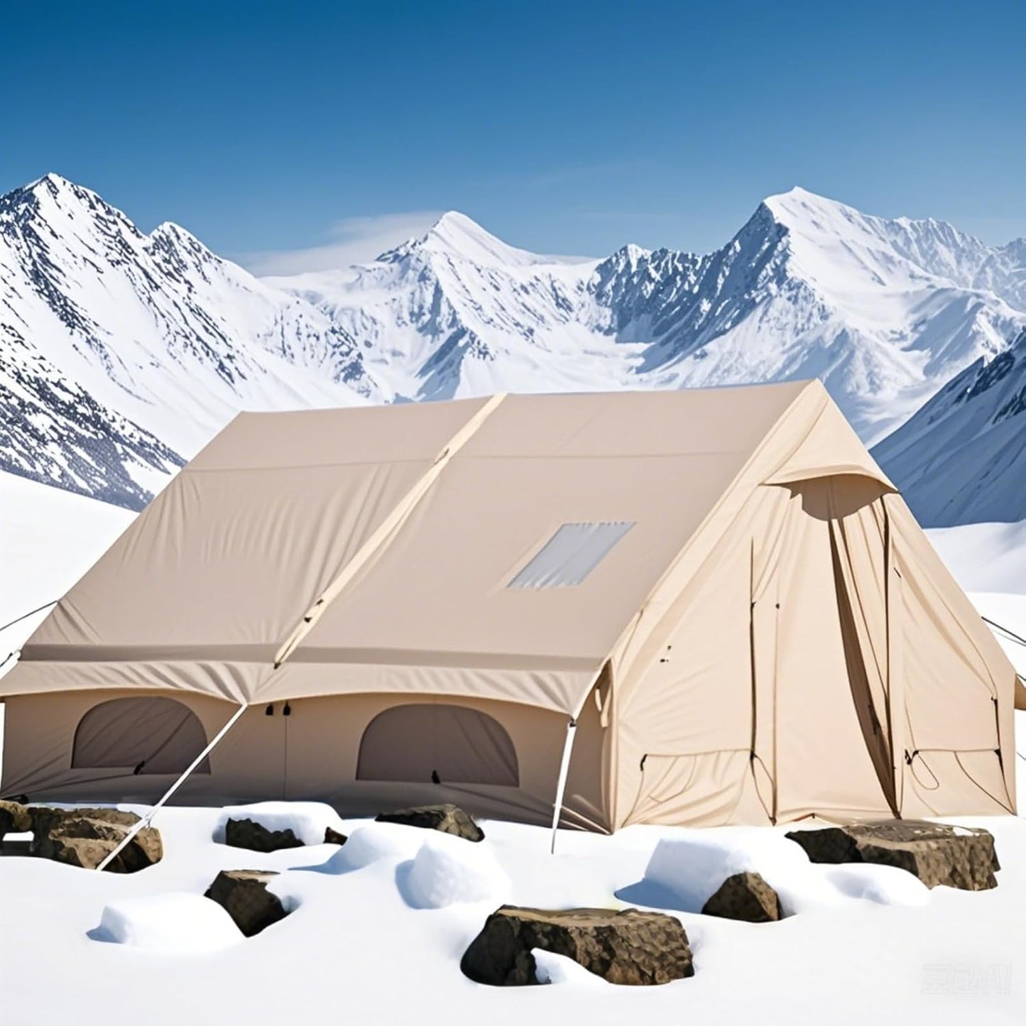4 Season Inflatable Hot Winter Tent, Easy Setup, Stove Jack, 4/6/8 Person, Beige