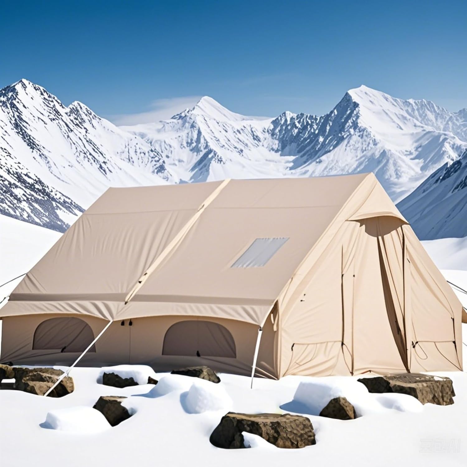 4 Season Inflatable Hot Winter Tent, Easy Setup, Stove Jack, 4/6/8 Person, Beige