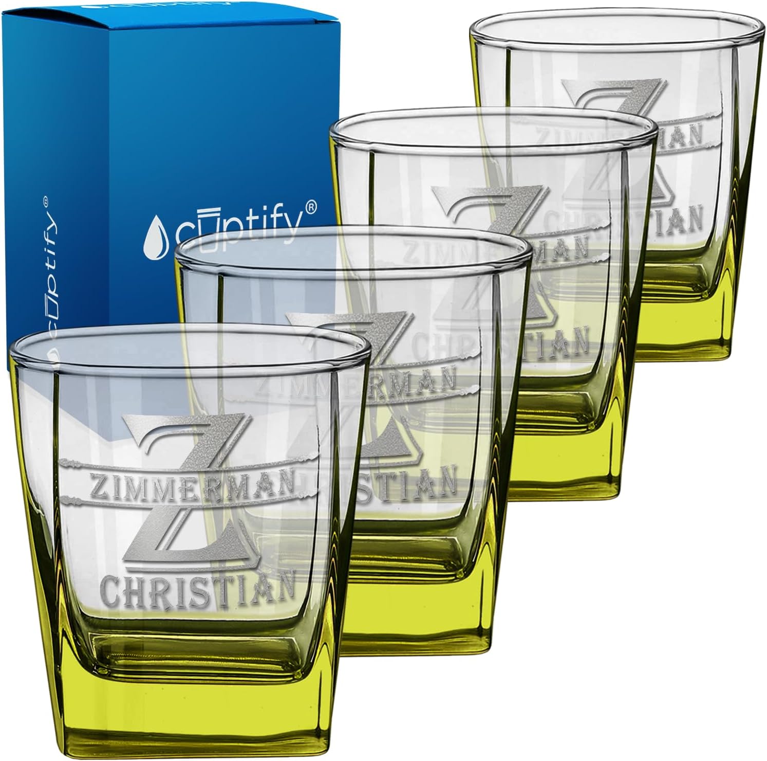 Personalized Whiskey Glass Set of 4 for Men with Custom Name