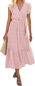 Bohemian V Neck Ruffle Midi Dress - Lightweight Summer Wrap