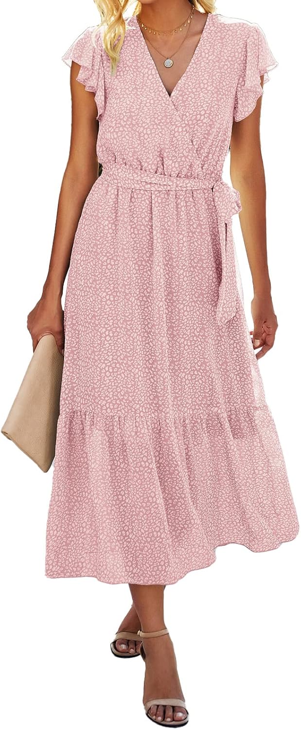 BTFBM Women Summer Bohemian Floral Casual Midi Sun Dress