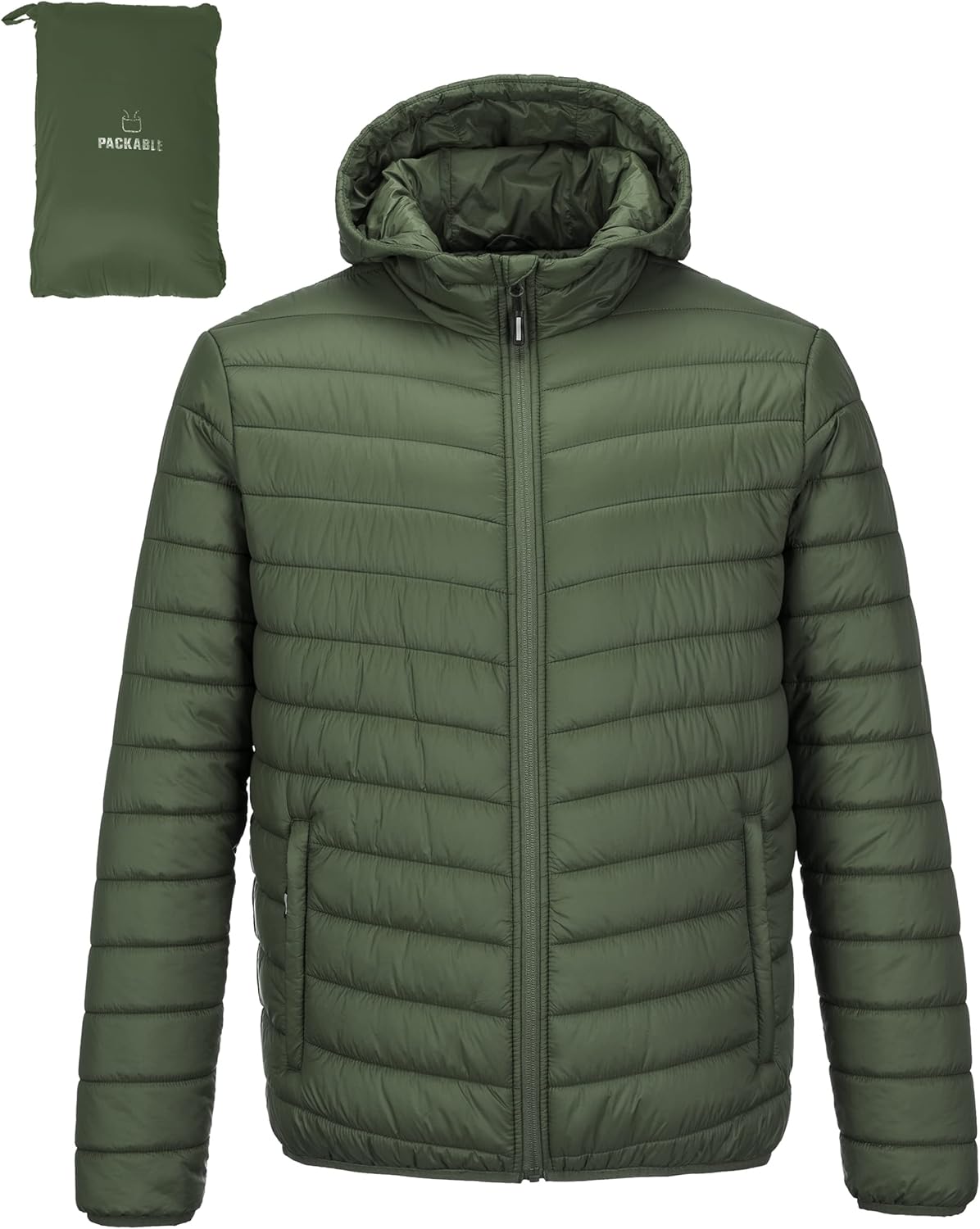 Outdoor Ventures Men's Lightweight Packable Hooded Puffer Jacket