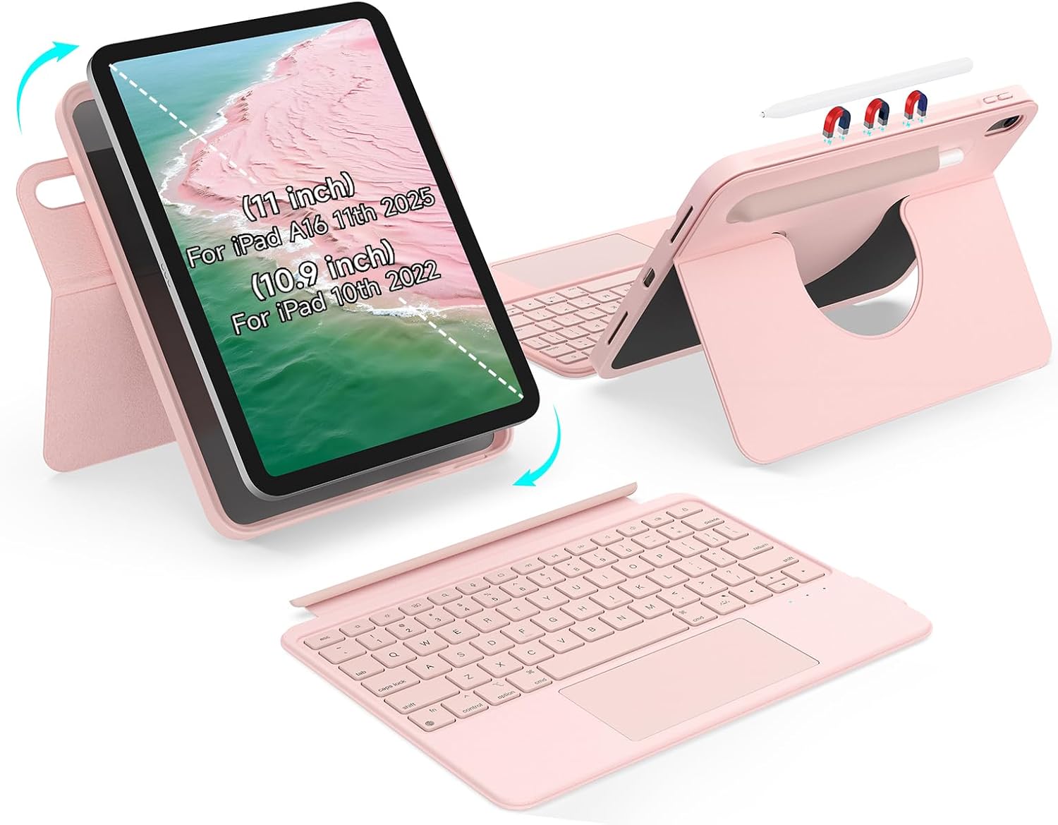 Rotatable Detachable Magnetic Keyboard Case for iPad A16 11th Gen