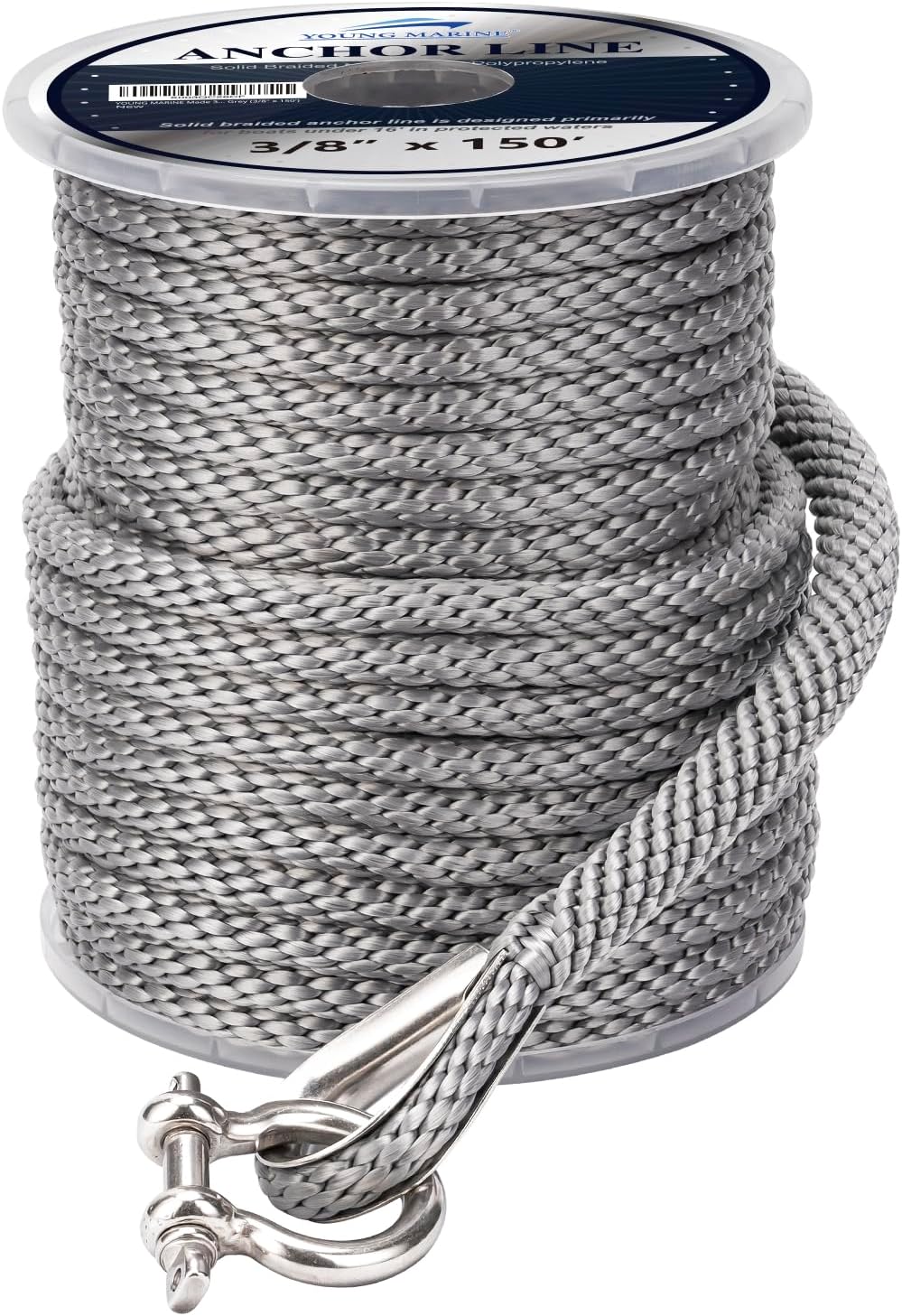 Premium 3/8 Inch 150FT Solid Braid MFP Anchor Line for Boats