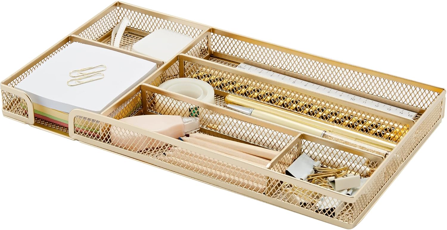Metal Mesh Desk Organizer Tray - Stylish Storage Solution