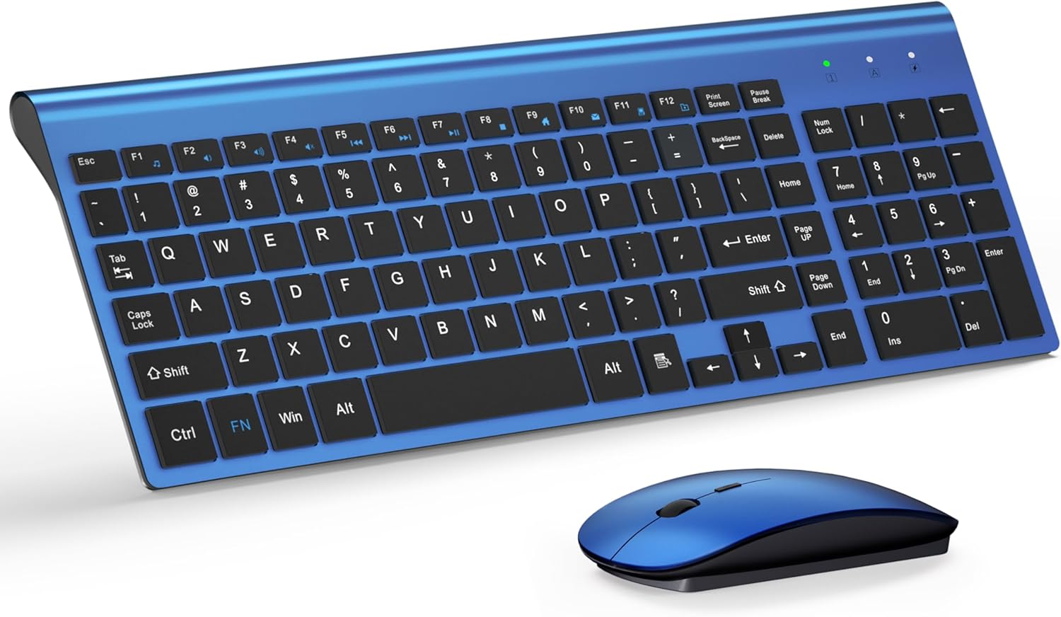 TopMate Ultra Slim Wireless Keyboard & Mouse Set - Silent, Compact, Battery-Powered - Blue Black