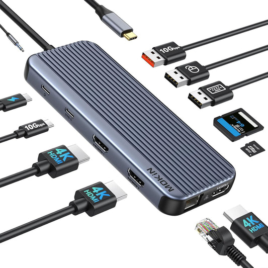 USB C Docking Station 12 in 1 with Triple HDMI Display Support