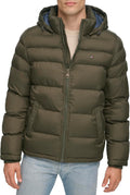 Tommy Hilfiger Mens Down Alternative Hooded Puffer Jacket - Warm cold