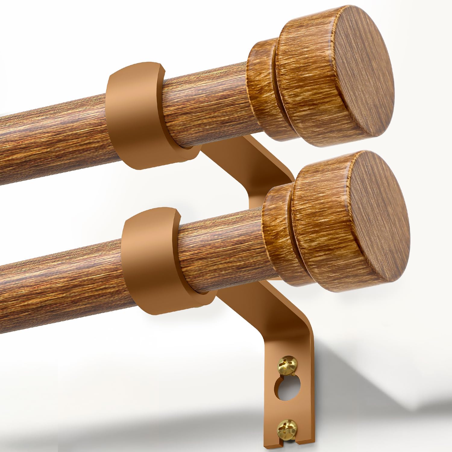 2 Pack Wood Curtain Rods for Windows 28 to 48 Inches Adjustable
