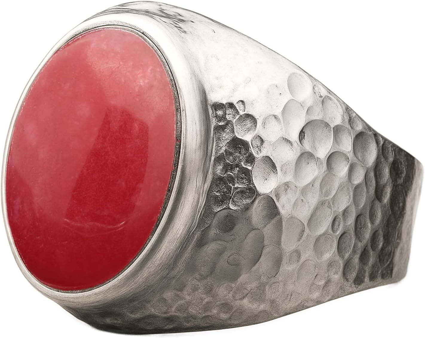 Natural Aventurine Crystal Ring for Men in Hammered Silver