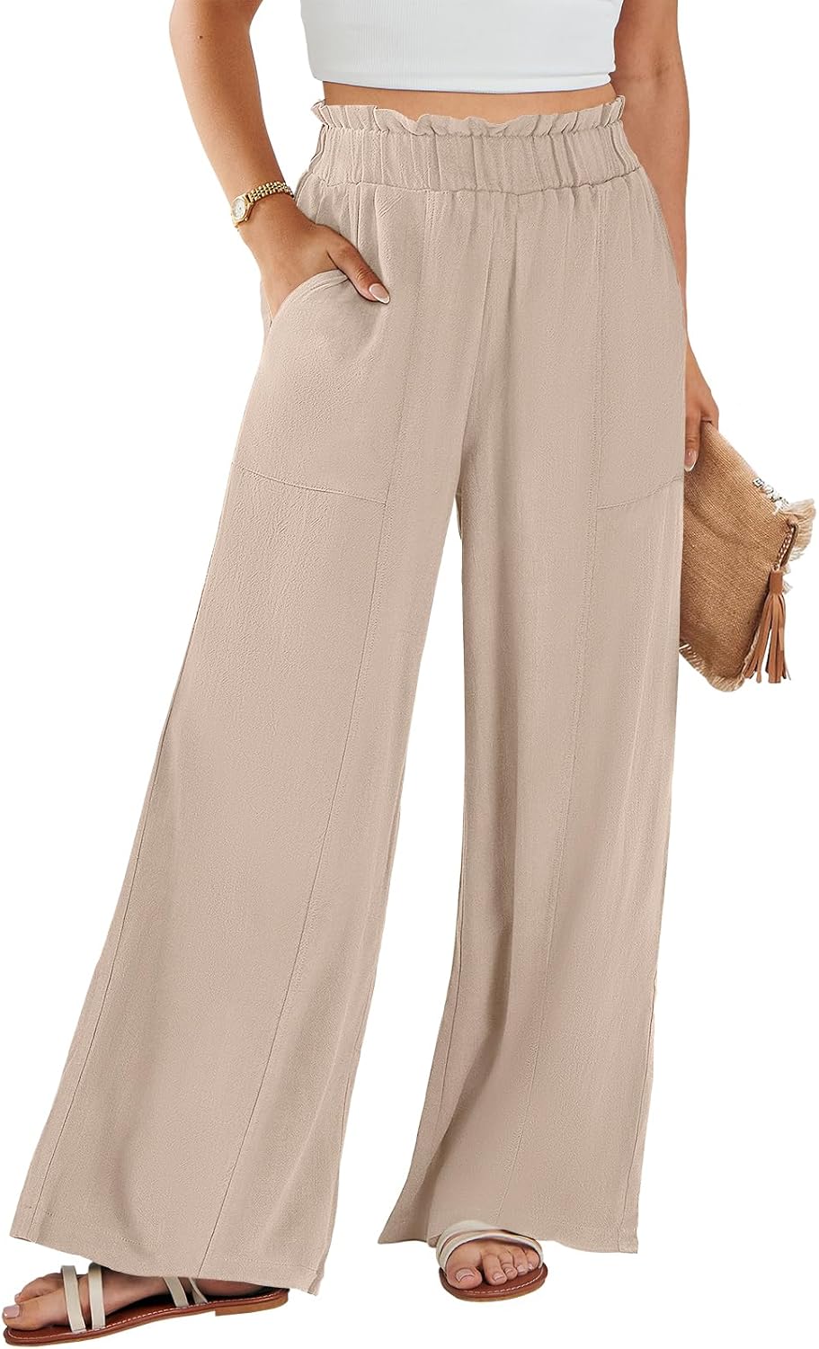 Womens Linen Pants for Summer Casual Loose Wide Leg Style
