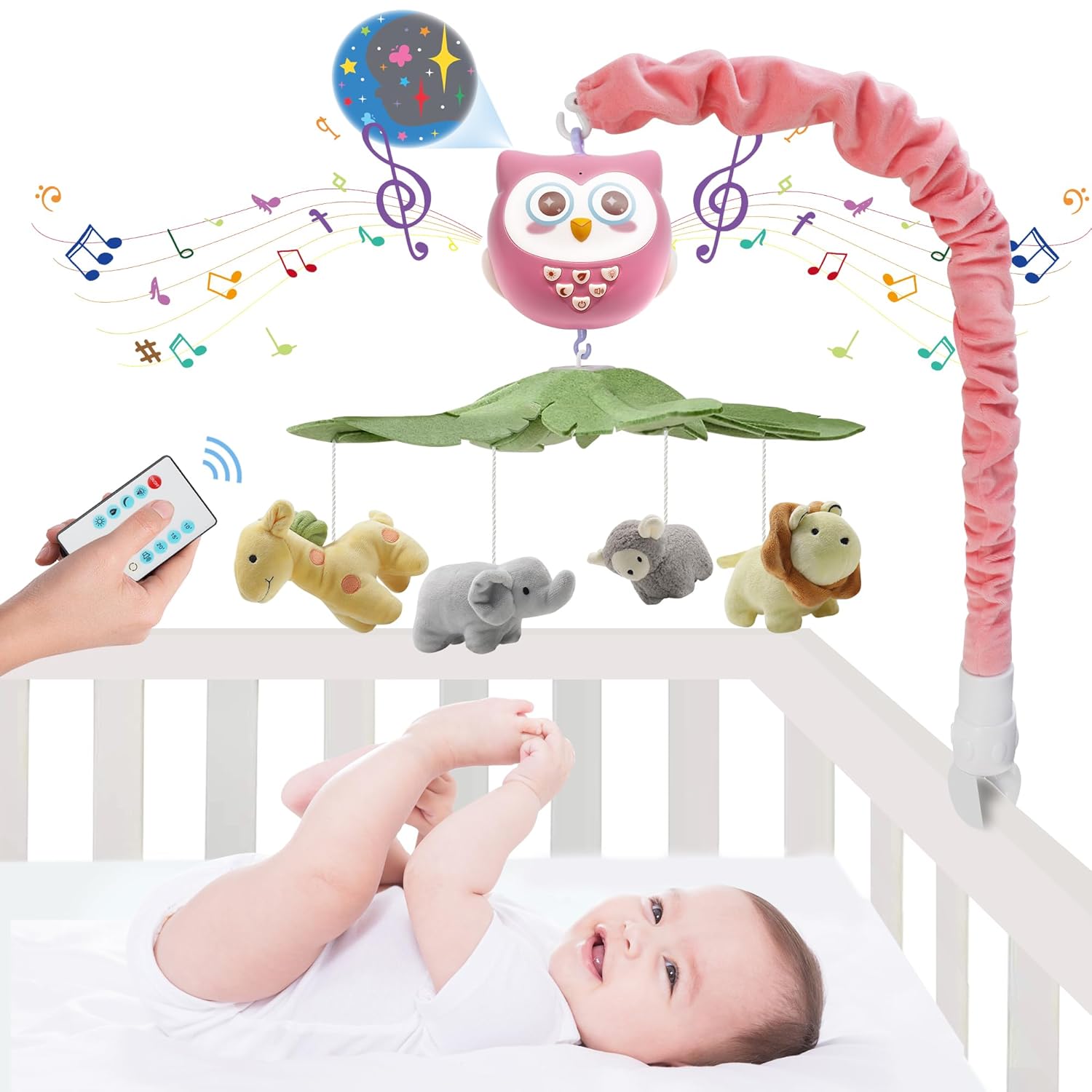 YUNGCHI Baby Crib Mobile with Music and Lights for Boys