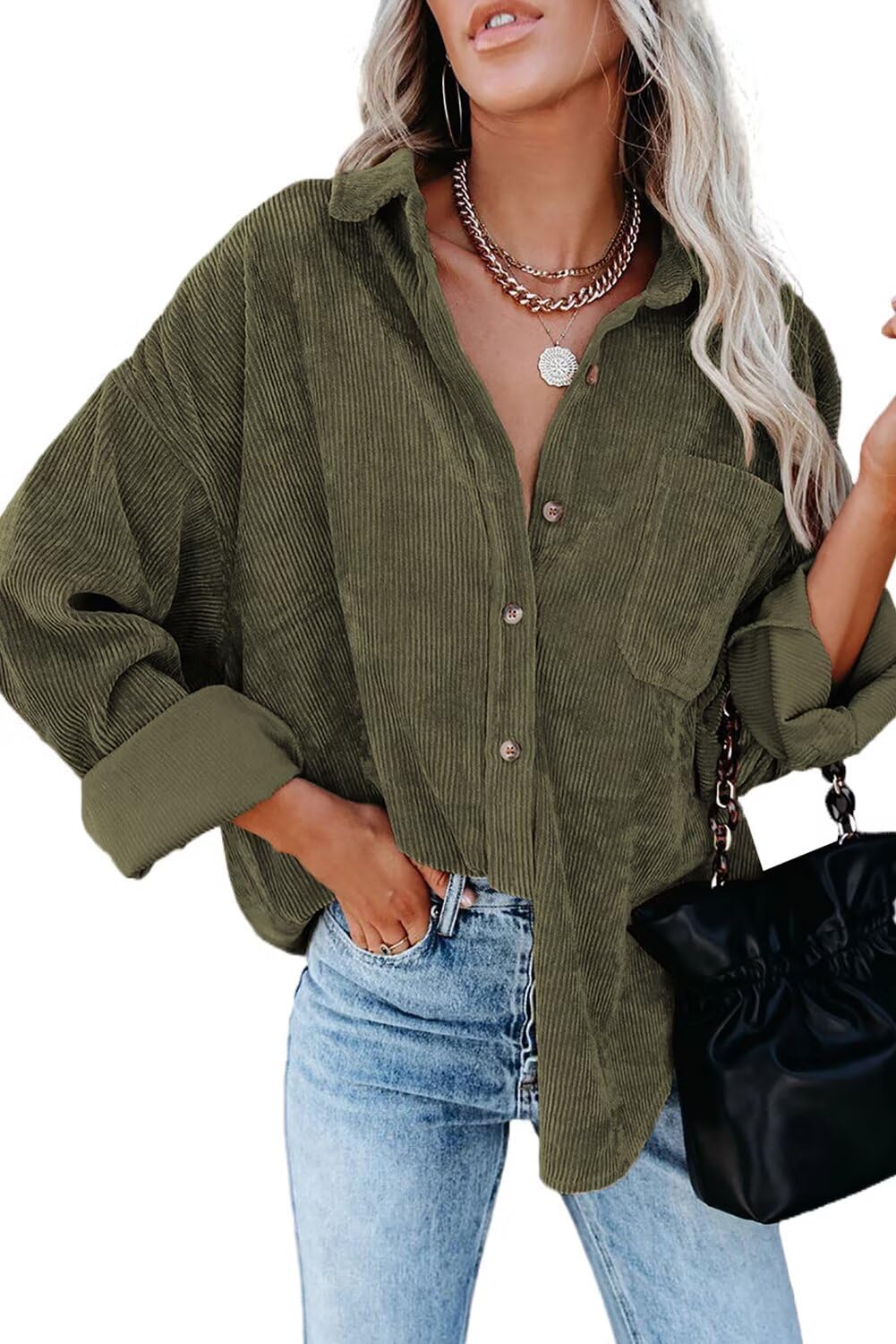 Magritta Womens Button Down Oversized Blouses with Pockets