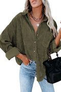 Womens Corduroy Button Down Shirt - Oversized V Neck Shacket
