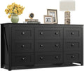 Farmhouse 9 Drawer Dresser 63in - Spacious Black Wood Chest