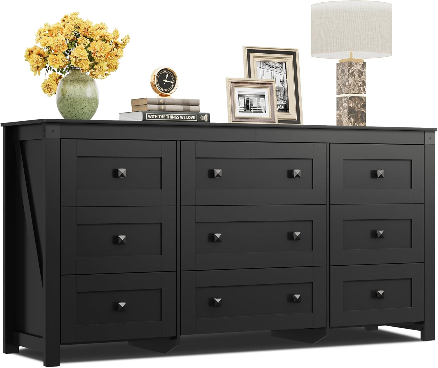 Farmhouse Dresser with 9 Drawers for Bedroom and Living Room