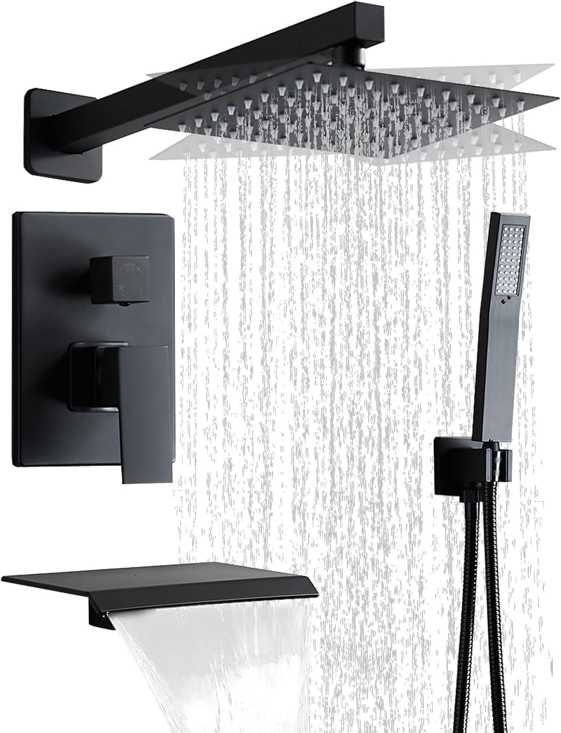 Matte Black Shower Faucet Set with Tub Spout for Modern Bathrooms