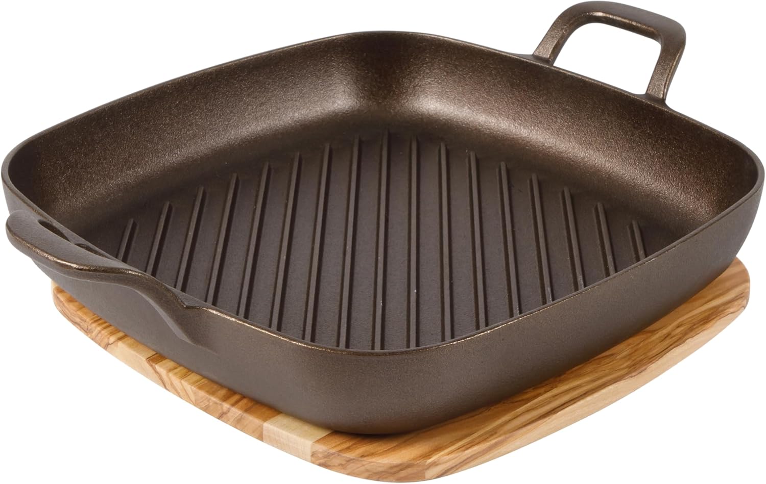 Natural Bronze Finish 12in Square Cast Iron Grill Pan for Cooking