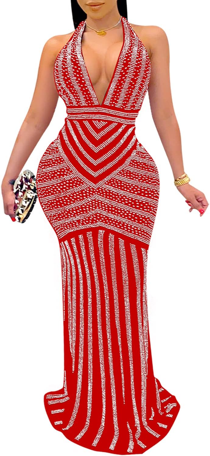 Sexy Elegant Rhinestone Mesh Bodycon Dress for Parties