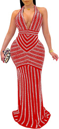PORRCEY Rhinestone Mesh See Through Bodycon Party Dress - Sexy Fit