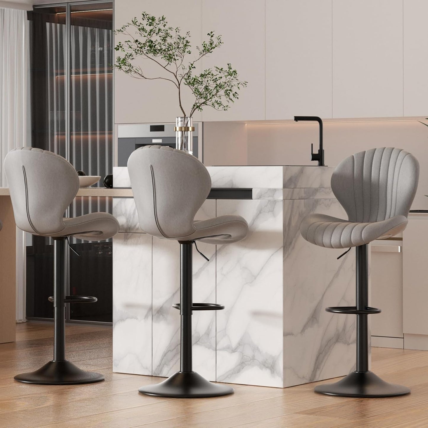 Modern Swivel Bar Stools Set of 3 with High Backrest Comfort