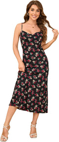 Women's Spaghetti Strap Midi Satin Silk Dress - Cowl Neck
