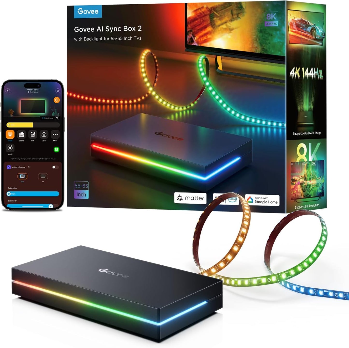 Govee HDMI 2.1 Sync Box 2 with AI Sync for 55-65 inch TVs