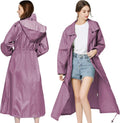 Womens Long Waterproof Raincoat Hooded Trench - Packable Lightweight