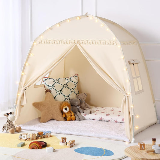 Kids Bed Tent with Lights & Flags - Monobeach Playhouse