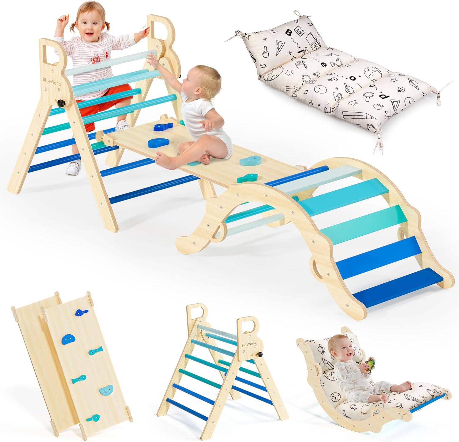 BlueWood Pikler Triangle Set with Cushion for Active Toddlers