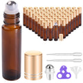 PrettyCare 60 Pack 10 ml Amber Roller Bottles - Bulk Refillable Kit