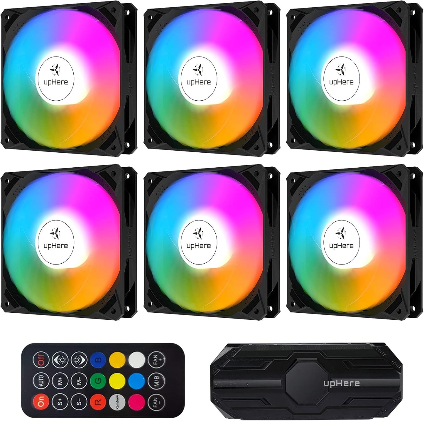 upHere 120mm Black Computer Case Fan with ARGB and Hub