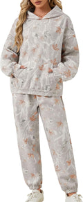 Camo Sweatsuits for Women Maple Leaf Print 2 Piece Oversized Set