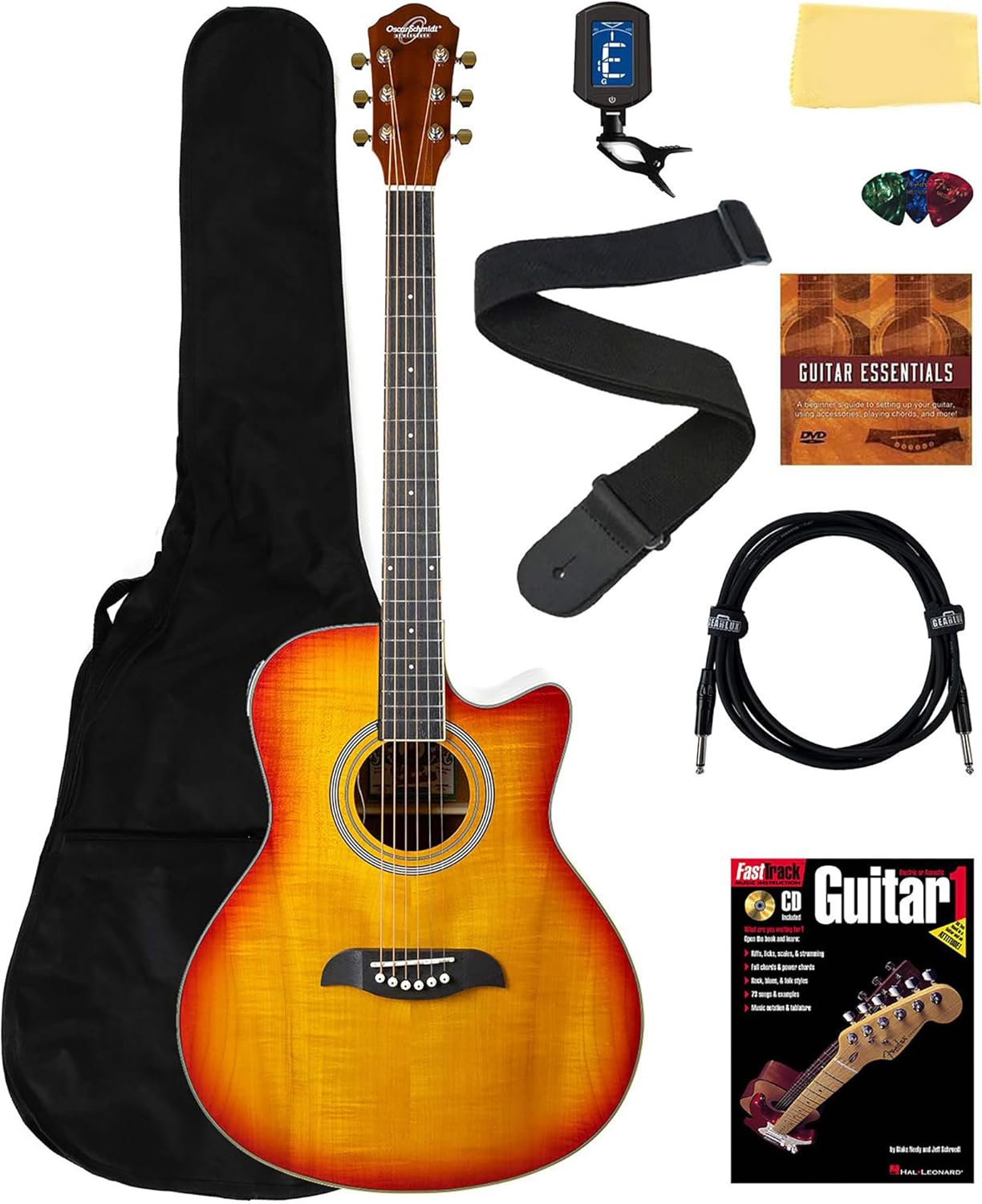 Oscar Schmidt OA10CE Mini Auditorium Acoustic-Electric Guitar Bundle