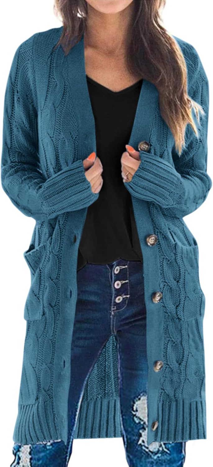 PRETTYGARDEN Long Sleeve Cable Knit Cardigan for Women 2025