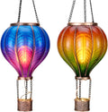 Hanging Solar Hot Air Balloon Lantern 2 Pack - Flickering Flame Accent
