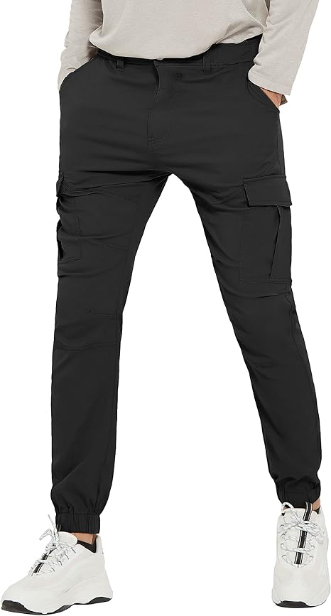PULI Men's Hiking Cargo Pants Slim Fit Stretch Joggers Waterproof