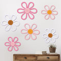 Boho Daisy Flower Wall Hanging 6 Pcs Set - Nursery Accent