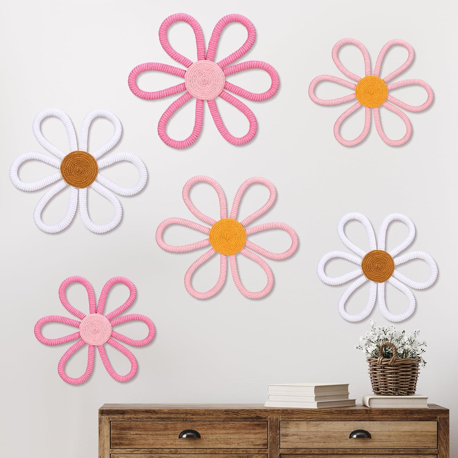 Barydat Boho Daisy Flower Wall Hanging Decor for Nursery