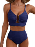 Womens Textured 2-Piece Bikini Set - High Waisted U-Wire