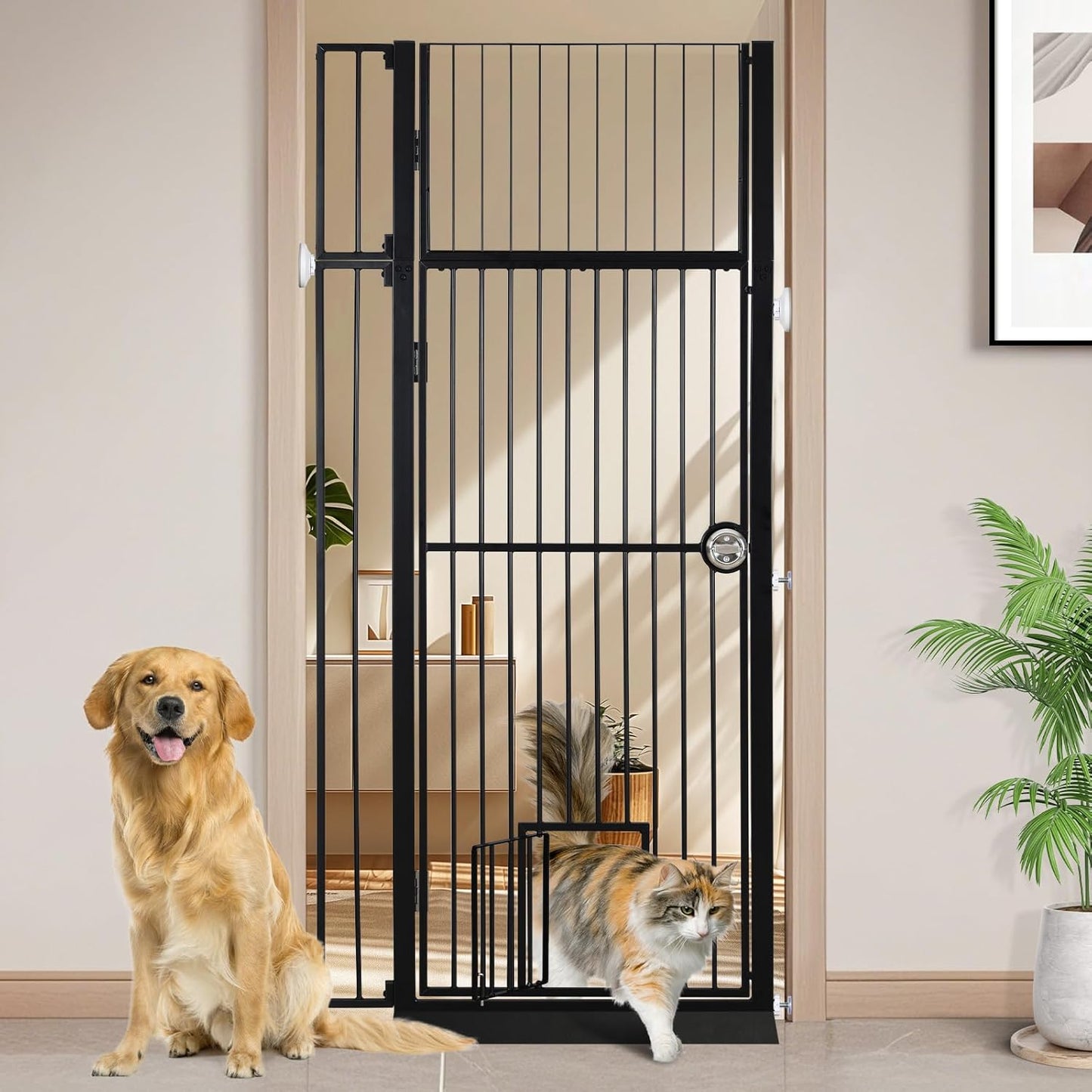 71 Inch Extra Tall Pet Gate with Cat Door for Safety and Security