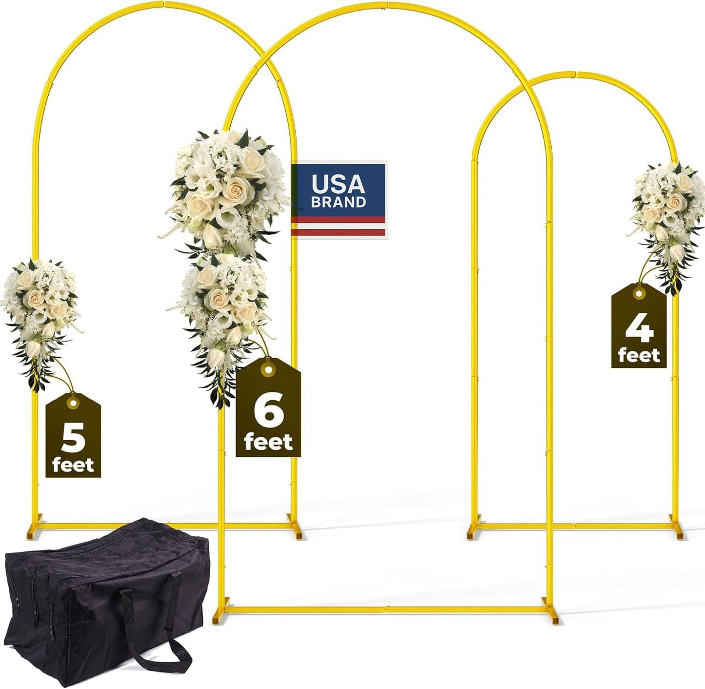 3 Pack Gold Metal Arch Backdrop Stand Set for Events and Parties