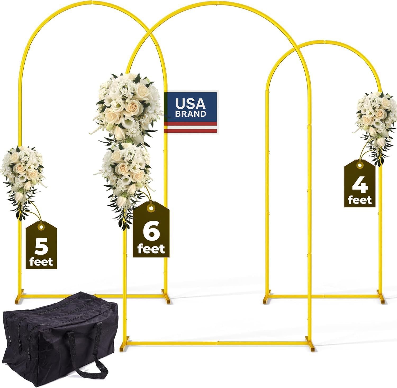 3 Pack Gold Metal Arch Backdrop Stand Set for Events and Parties
