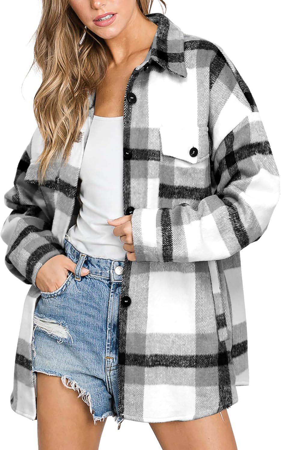 Beaully Women's Flannel Plaid Shacket for Fall Outfits