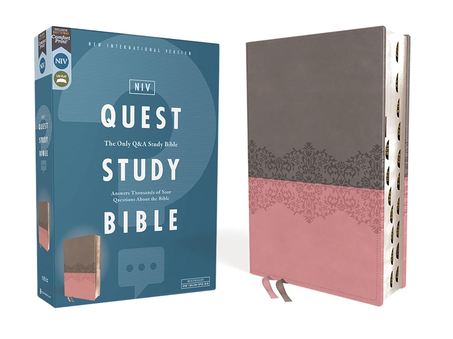 NIV Quest Study Bible Leathersoft Gray Pink Thumb Indexed Review